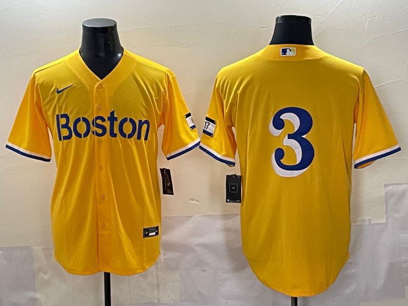 Men 2025 Boston Red Sox 3 No Name Yellow City Edition Nike MLB Jersey style 1